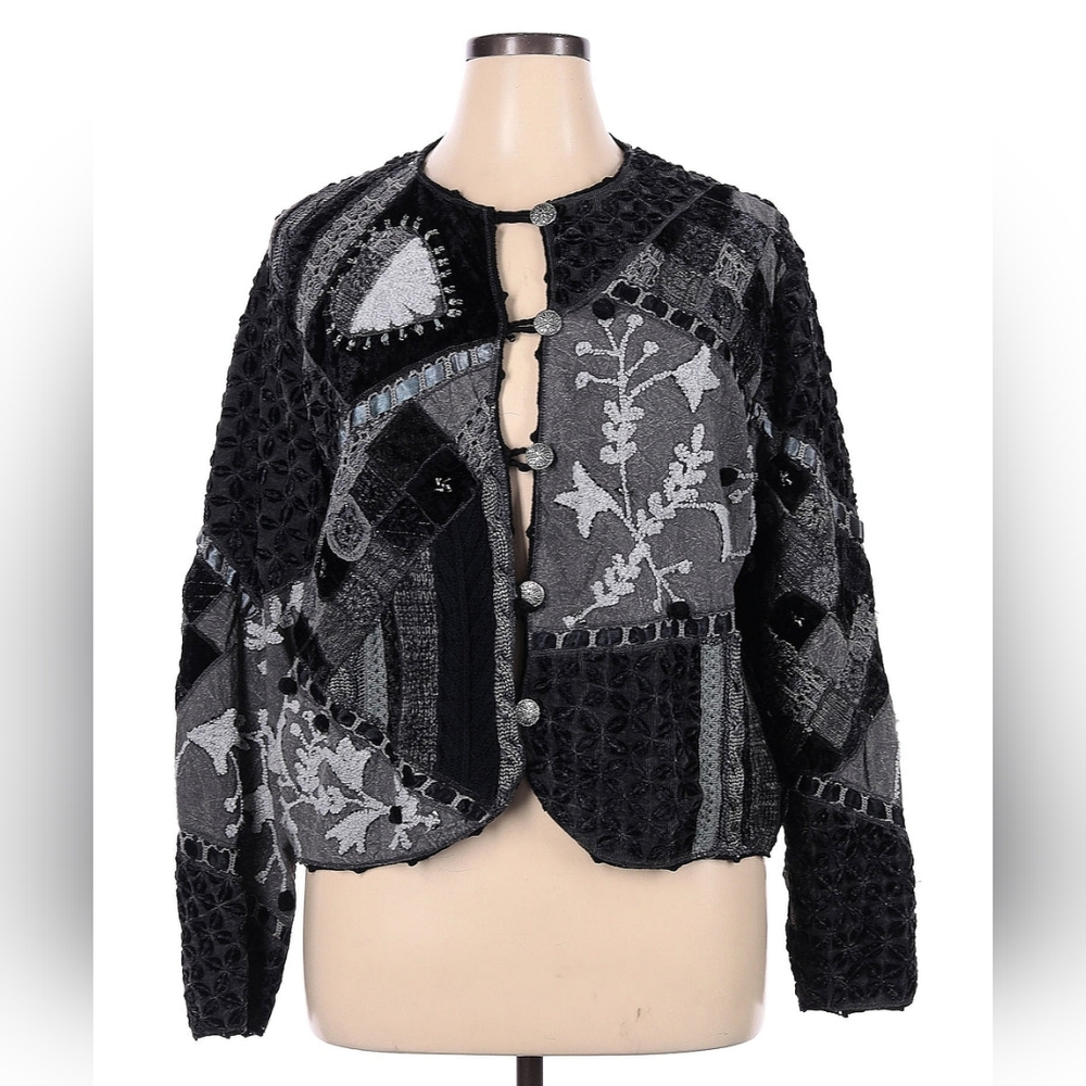 SANDY‎ STARKMAN Black/Grey 90s Vintage Patchwork Jacket Blazer XS